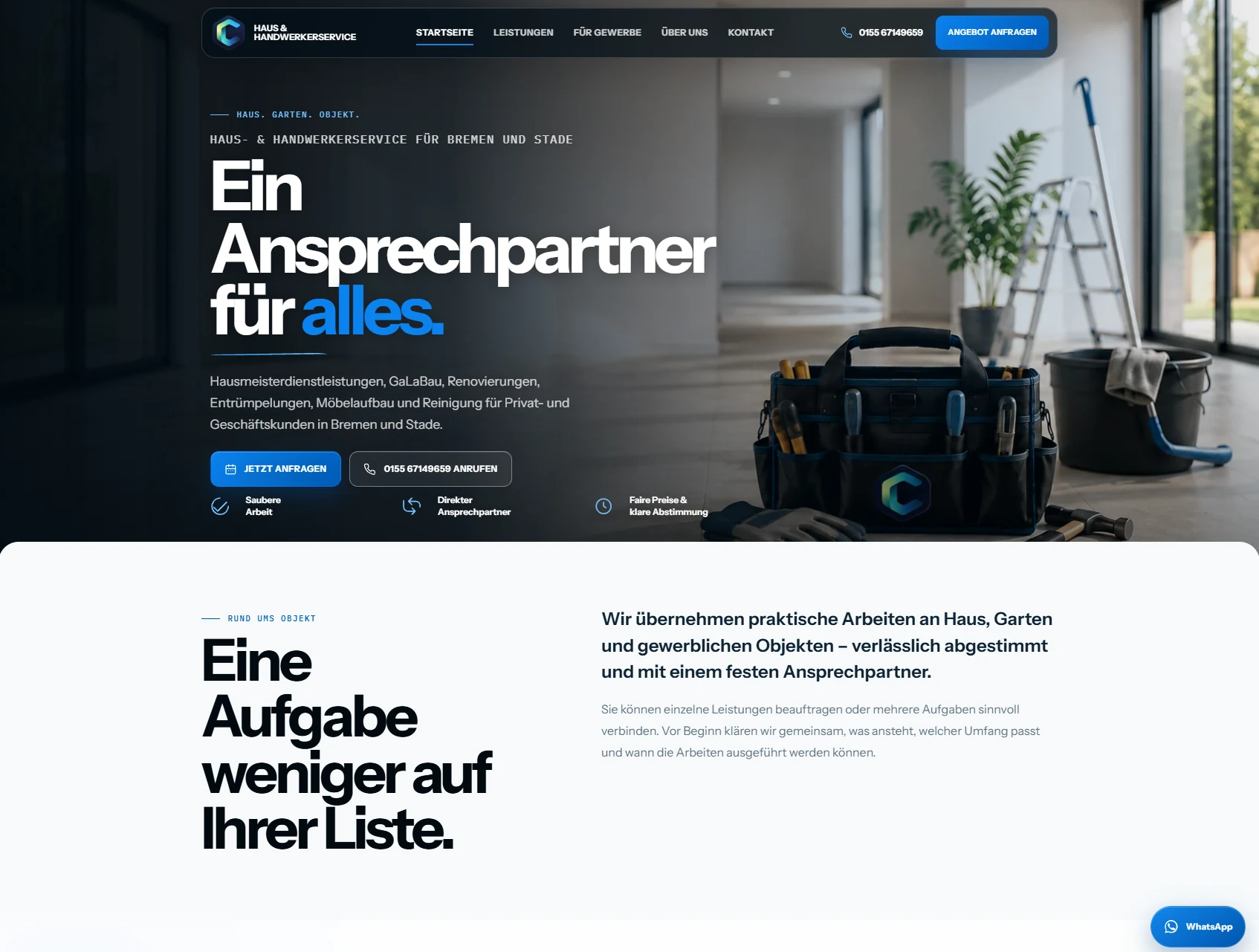 CL Hausservice nach dem Relaunch: neue Startseite mit Leistungsübersicht und direkten Anfragewegen