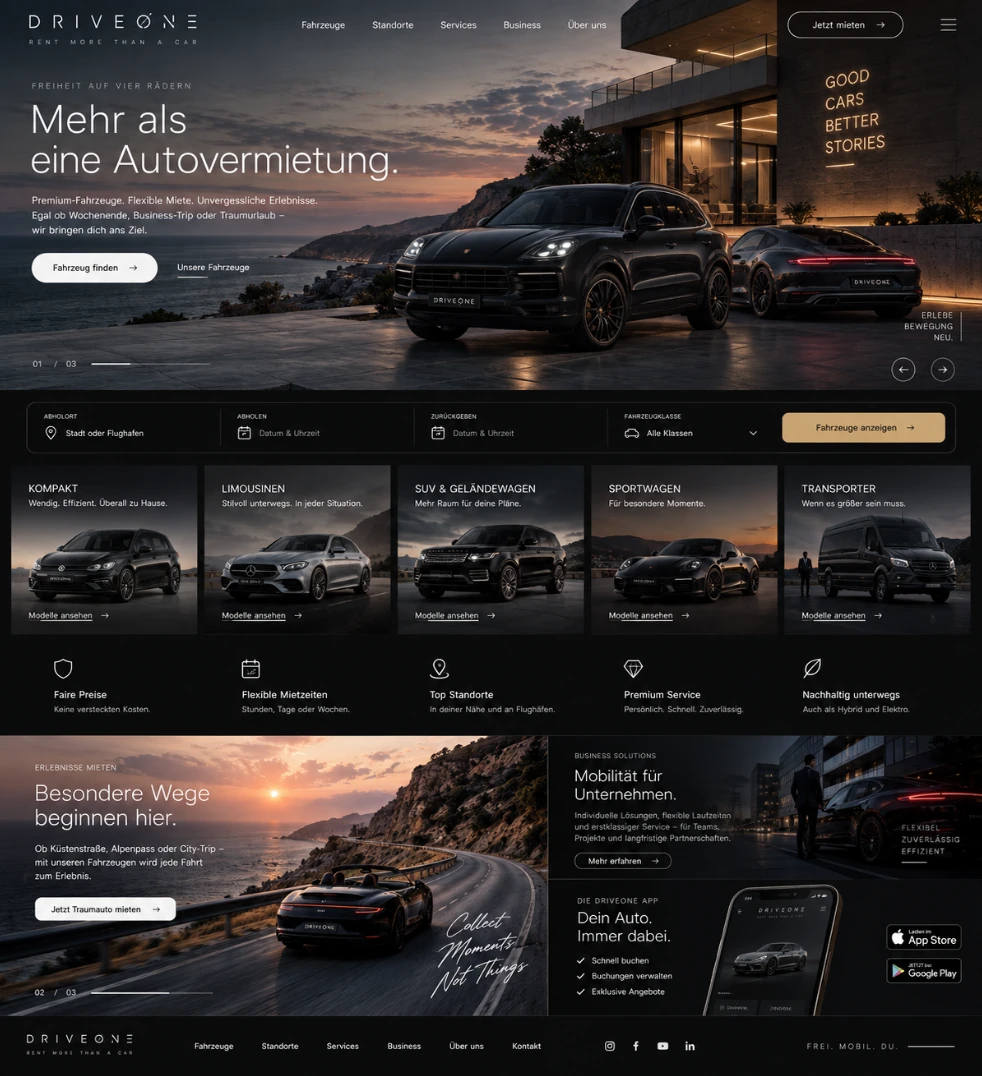 Konzeptstudie · Autovermietung – Gestaltung der Website