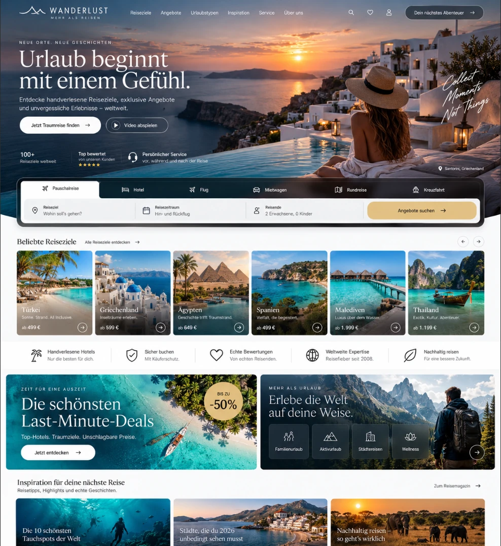 WANDERLUST – freie Konzeptstudie für ein individuell gestaltetes Reiseportal